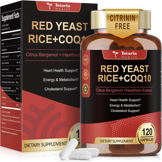 Totaria Red Yeast Rice 2,000mg with CoQ10 Supplement - Advanced Healthy Heart & Healthy Cholesterol Levels - Citrinin Free Extract Red Yeast Rice Capsules Plus Citrus Bergamot - Vegan, Non-GMO