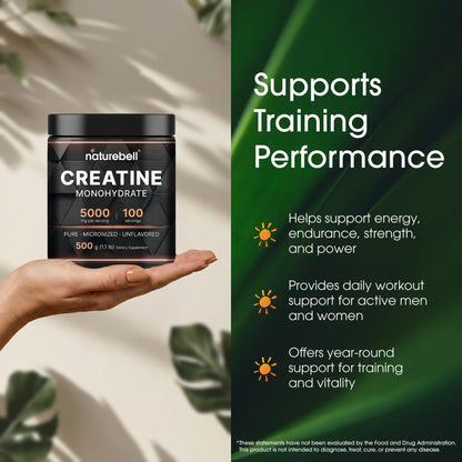 NatureBell Creatine Monohydrate Powder 1,000g, 5,000mg Per Serving, 200 Servings (2.2 lb) | Micronized, Pure & Unflavored | Pre-Workout Muscle Support* | Keto, Vegan, Filler-Free