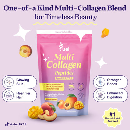 Fuel Multi Collagen Peptides Powder – 20g Hydrolyzed Collagen Types I, II, III, V & X – Hair, Skin, Nails & Joint Support – Keto & Gluten Free – Unflavored – 40 Servings (16.64oz)