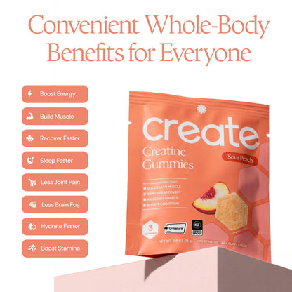 Create Creatine Gummies – Single-Serve Packs – 30ct – Variety Pack | NSF Certified for Sport – Made with Creatine Monohydrate, Vegan & Gluten-Free, Anti-Melting Formula, 3 Gummies per Pack