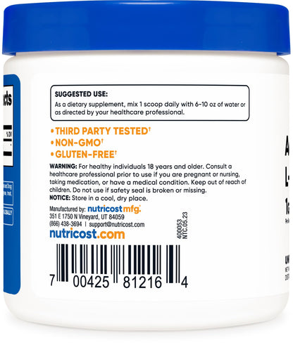 Nutricost Acetyl L-Carnitine (ALCAR) 100 Grams - 1000mg Per Serving - Non-GMO, Gluten Free