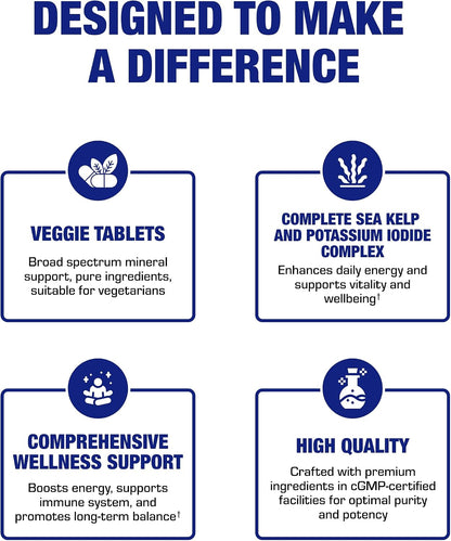 Sea Kelp Iodine Supplement - Clinical Grade Enhanced Iodine Supplement for Women and Men for Energy Metabolism and Thyroid Support - High Absorption Vegetarian Non-GMO Small Tablets (100 Servings)