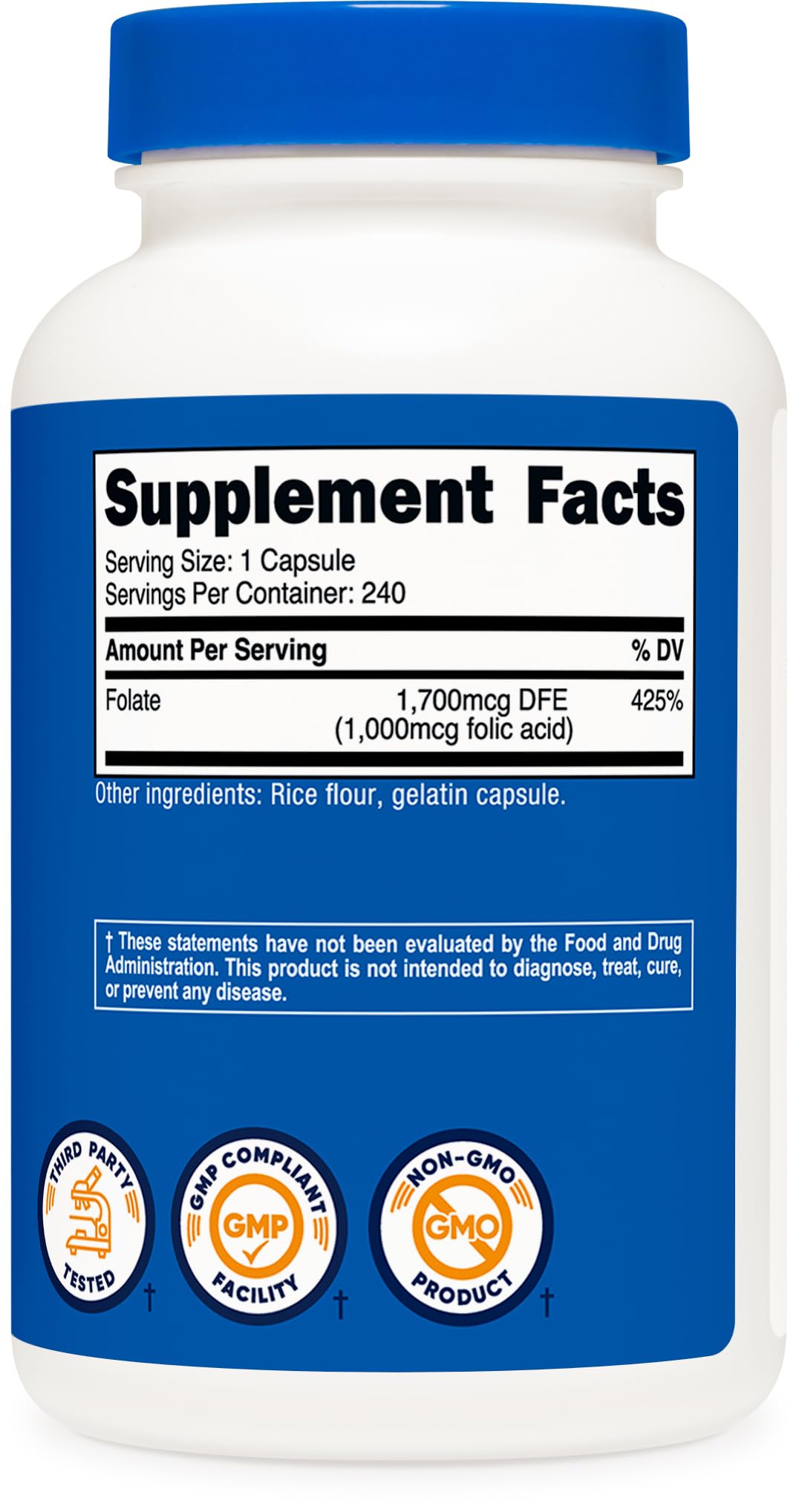 Nutricost Folic Acid (Vitamin B9) 1000 mcg, 240 Capsules
