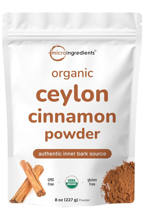 Micro Ingredients Organic Ceylon Cinnamon Powder, 8 oz | Sri Lanka Source | True Cinnamon for Spice & Seasoning | Great for Baking, Cooking, & Drinks | Additive Free, Non-GMO