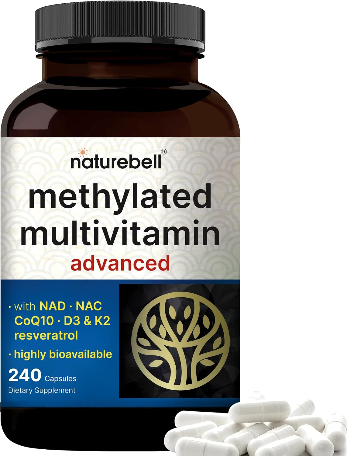 Methylated Multivitamin for Men and Women, 240 Capsules | 27-in-1 Formula with Vitamins B Complex, C, D3, K2, NAD, NAC, CoQ10, Resveratrol, Magnesium, Zinc & More | Daily Essential Vitamins