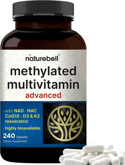 Methylated Multivitamin for Men and Women, 240 Capsules | 27-in-1 Formula with Vitamins B Complex, C, D3, K2, NAD, NAC, CoQ10, Resveratrol, Magnesium, Zinc & More | Daily Essential Vitamins