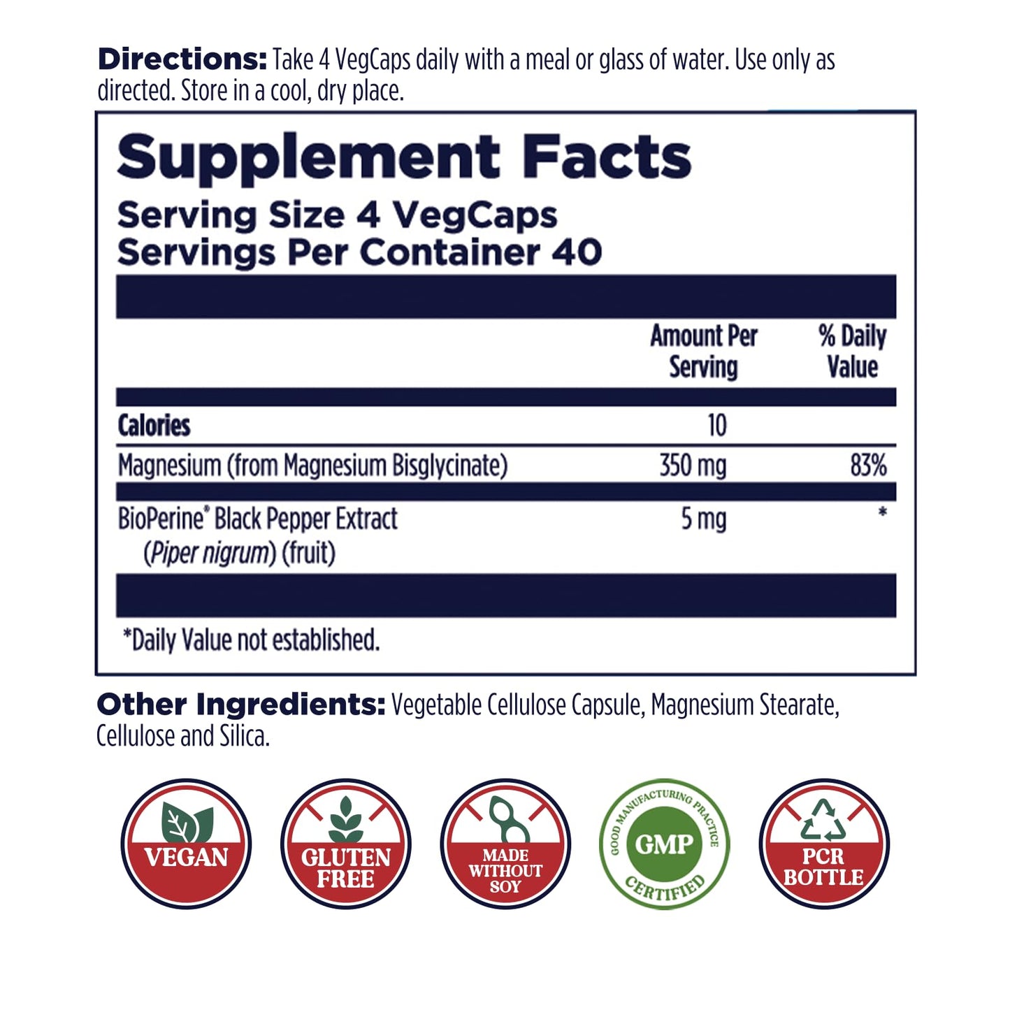 KAL Magnesium Glycinate, New & Improved Fully Chelated High Absorption Formula with BioPerine, Bisglycinate Chelate for Stress, Relaxation, Muscle & Bone Health Support, 60 Servings, 240 VegCaps
