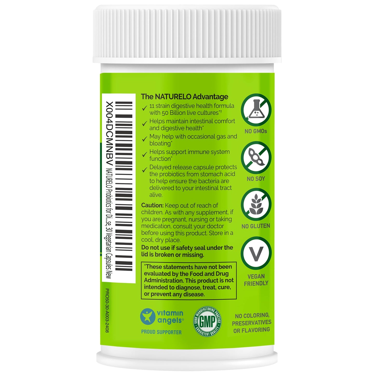 NATURELO Probiotics for Digestive Health, 50 Billion CFU, 60 Vegetarian Capsules, 11 Strains, Daily Use Supplement, Delayed Release, No-Fridge, Boosts Immune System, Probiotics for Women & Men