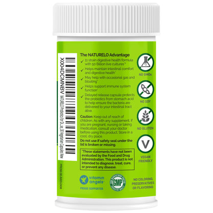 NATURELO Probiotics for Digestive Health, 50 Billion CFU, 60 Vegetarian Capsules, 11 Strains, Daily Use Supplement, Delayed Release, No-Fridge, Boosts Immune System, Probiotics for Women & Men