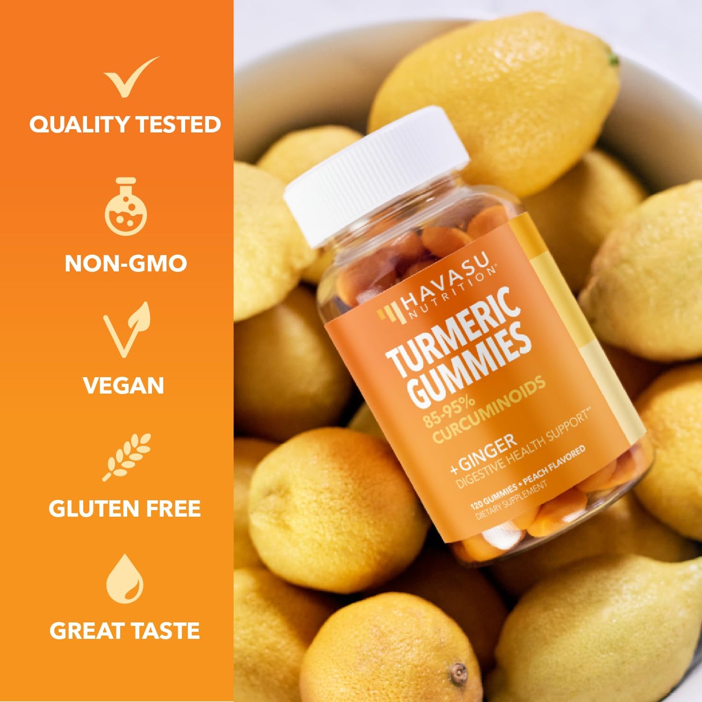 Turmeric Gummies, Peach, 60ct, Digestive & Immune Support for Wellness | Turmeric Gummies with Ginger Root Extract, Digestive Health & Immune Support for Overall Wellness, 1 Month Supply