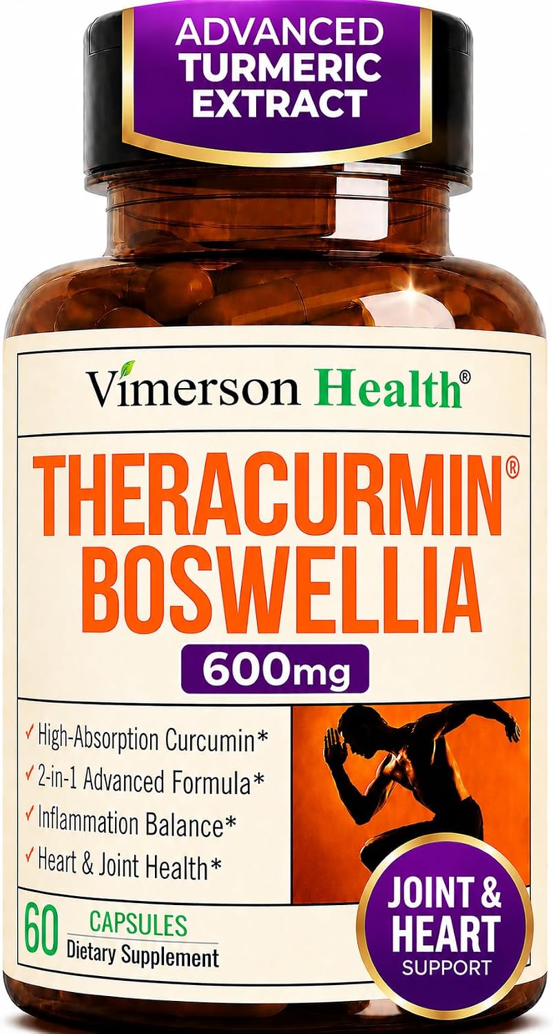 Advanced Turmeric Curcumin Supplement for Joint Support & Inflammation – Enhanced Absorption Theracurmin 600mg with Boswellia Serrata for Mobility & Recovery – Vegan, Gluten Free – 60 Capsules