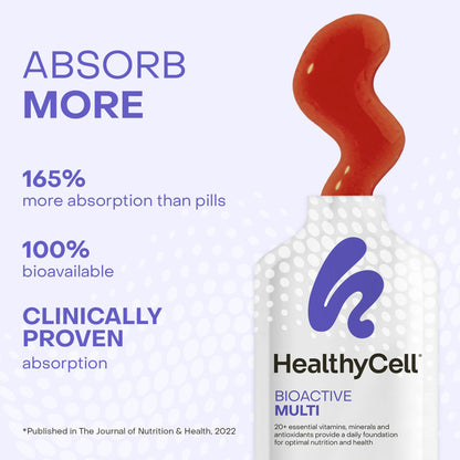 Healthycell Bioactive Multi - Daily Liquid Multivitamin for Men & Women | 20+ Essential Vitamins, Minerals & Antioxidants for Brain, Heart, Immunity, Energy, Skin & Hair Support - 30 Gel Packs