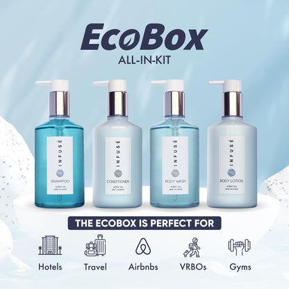 Infuse 1-Shoppe 40 Piece Ecobox All-In-Kit | White Tea and Coconut Soap | 12 Shampoo