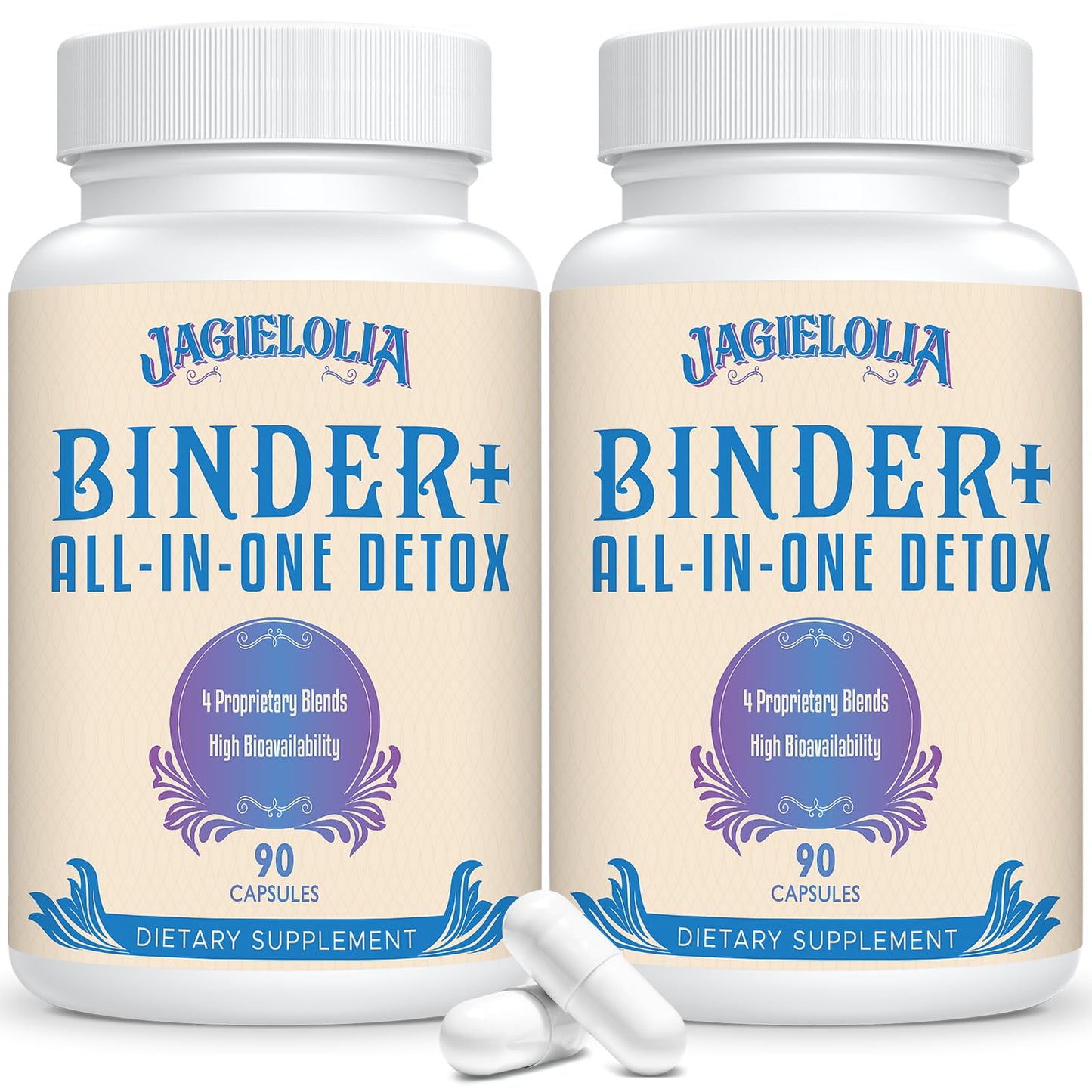 Jagielolia All-in-One Detox Binder Supplement 1500 MG - High Bioavailability, Liver Gut Detox Cleanse with Activated Charcoal, Zeolite & Bentonite Clay for Toxins, Liver, Digestive, 90 Vegan Capsules