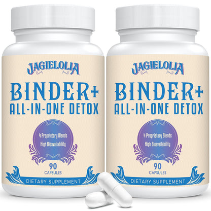Jagielolia All-in-One Detox Binder Supplement 1500 MG - High Bioavailability, Liver Gut Detox Cleanse with Activated Charcoal, Zeolite & Bentonite Clay for Toxins, Liver, Digestive, 90 Vegan Capsules