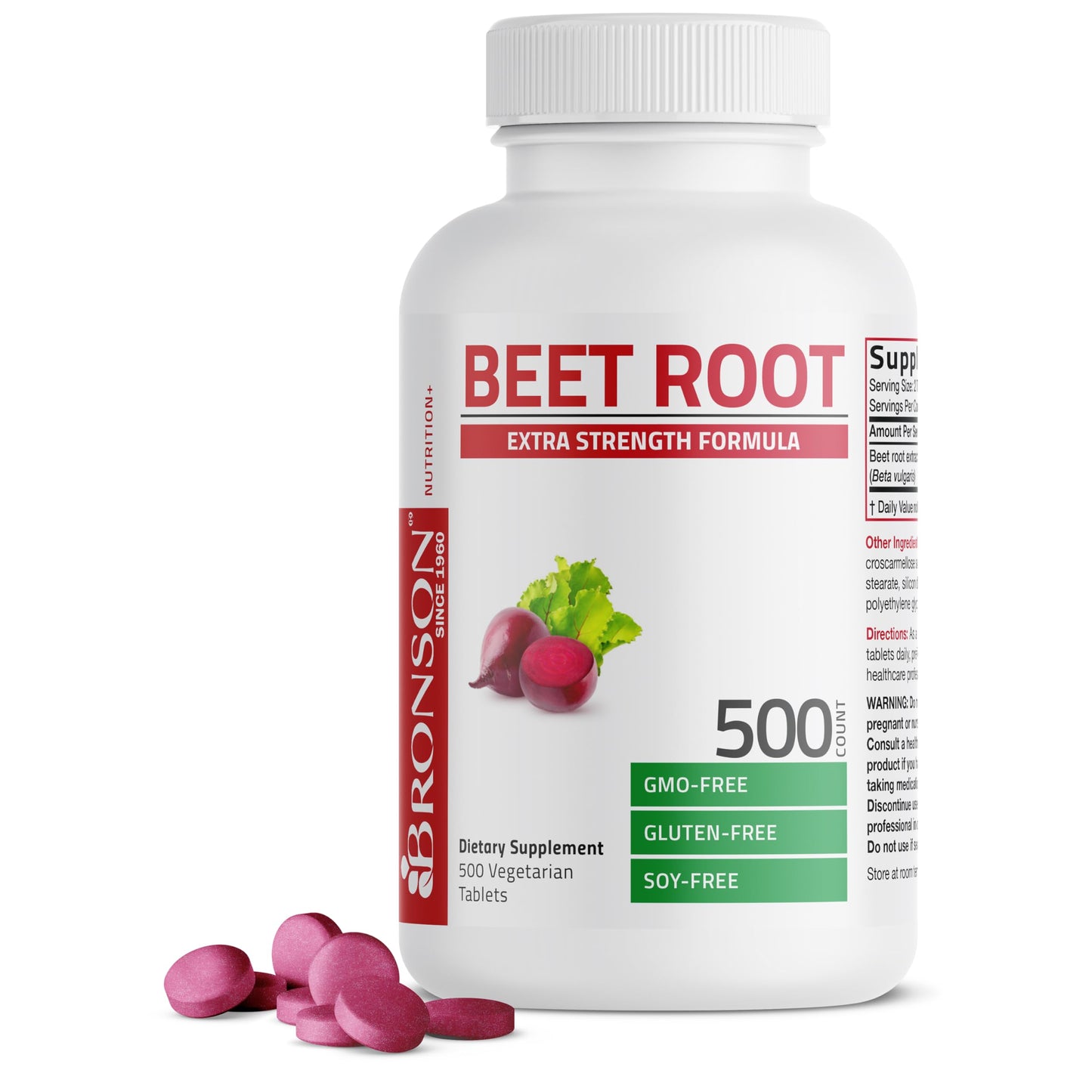 Bronson Beet Root Extra Strength, Non-GMO, 250 Vegetarian Tablets | Gluten-Free, Soy-Free, GMO-Free, Easy To Swallow