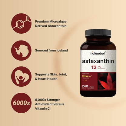 NatureBell Astaxanthin 12mg, 240 Softgels, Made with Astax, Max Strength