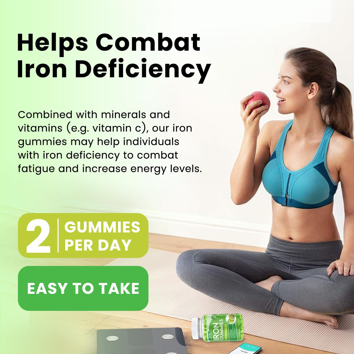Iron Gummies with Multivitamin, Iron Supplement for Women & Men with Zinc, Vitamin B Complex & C, B12, Folate - Blood Builder & Energy Support for Adults & Kids - Strawberry Flavor, Vegan 60 Gummies