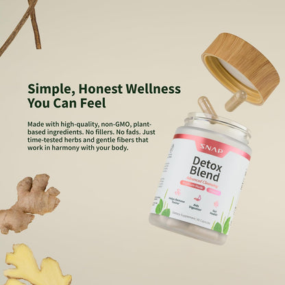 Snap Supplements Detox Blend to Support Gut Health, 60 Vegan Capsules | Licorice, Psyllium Husk, Fennel, Ginger, to Support Healthy Detox & Digestion, Gluten-Free, Non-GMO, Free of Major Allergens