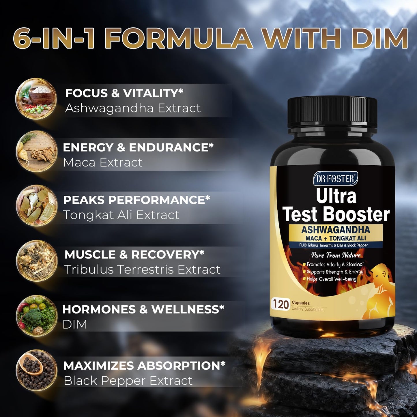 DRFOSTER Testosterone Booster for Men, Ultra Testosterone Formula 600mg Ashwagandha, Tongkat Ali & Maca - 120 Capsules