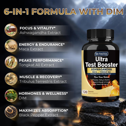 DRFOSTER Testosterone Booster for Men, Ultra Testosterone Formula 600mg Ashwagandha, Tongkat Ali & Maca - 120 Capsules