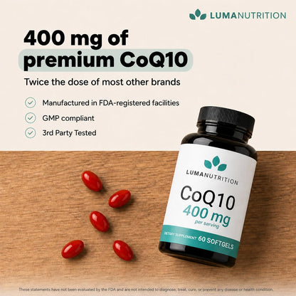 Luma Nutrition CoQ10 400mg Softgel Supplement - 60 Liquid Softgels