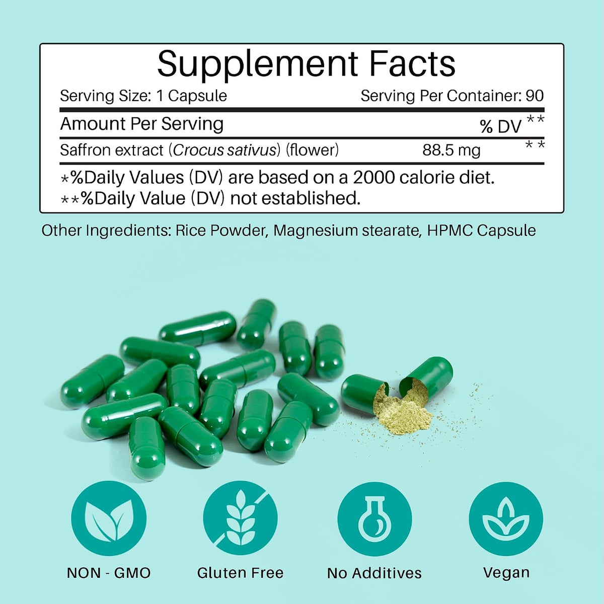 mastermedi Saffron Extract 88.5mg – Mood, Memory & Eye Health Support – 90 Vegan Capsules, 3-Month Supply – Pure Crocus Sativus Flower – Non-GMO, Gluten-Free, No Additives
