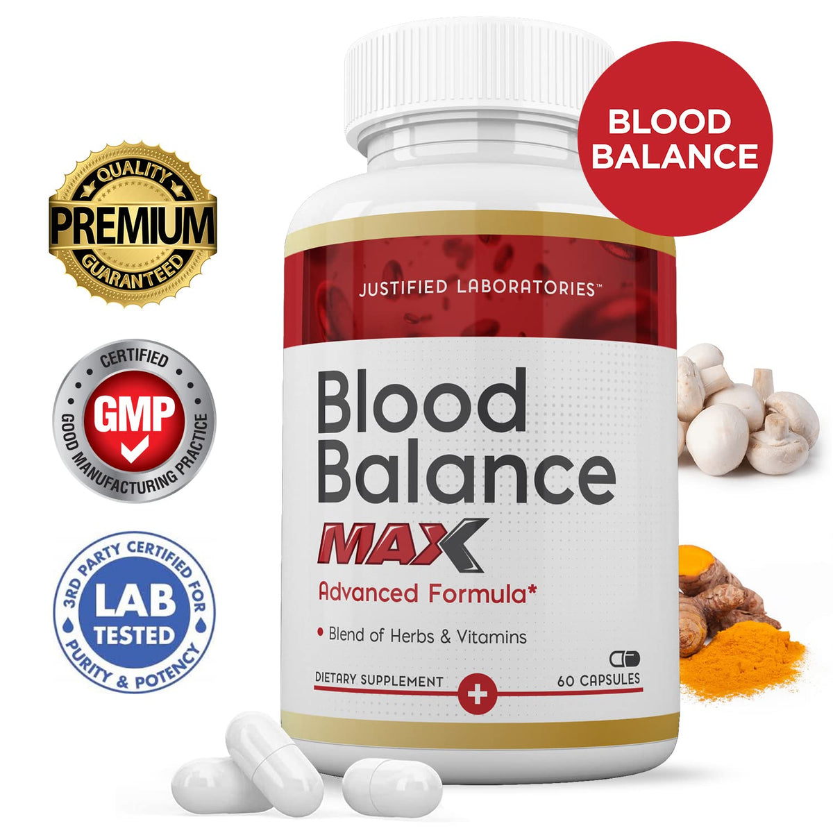 Justified Laboratories (3 Pack Blood Balance Max 1295MG Formula Supplement Pills