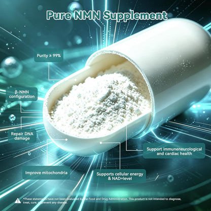 Pure NMN Supplement 60000mg,Supports Cellular Energy & NAD+ Balance,Nicotinamide Mononucleotide NAD Support for Healthy Aging,120 Capsules,60 Days Supply