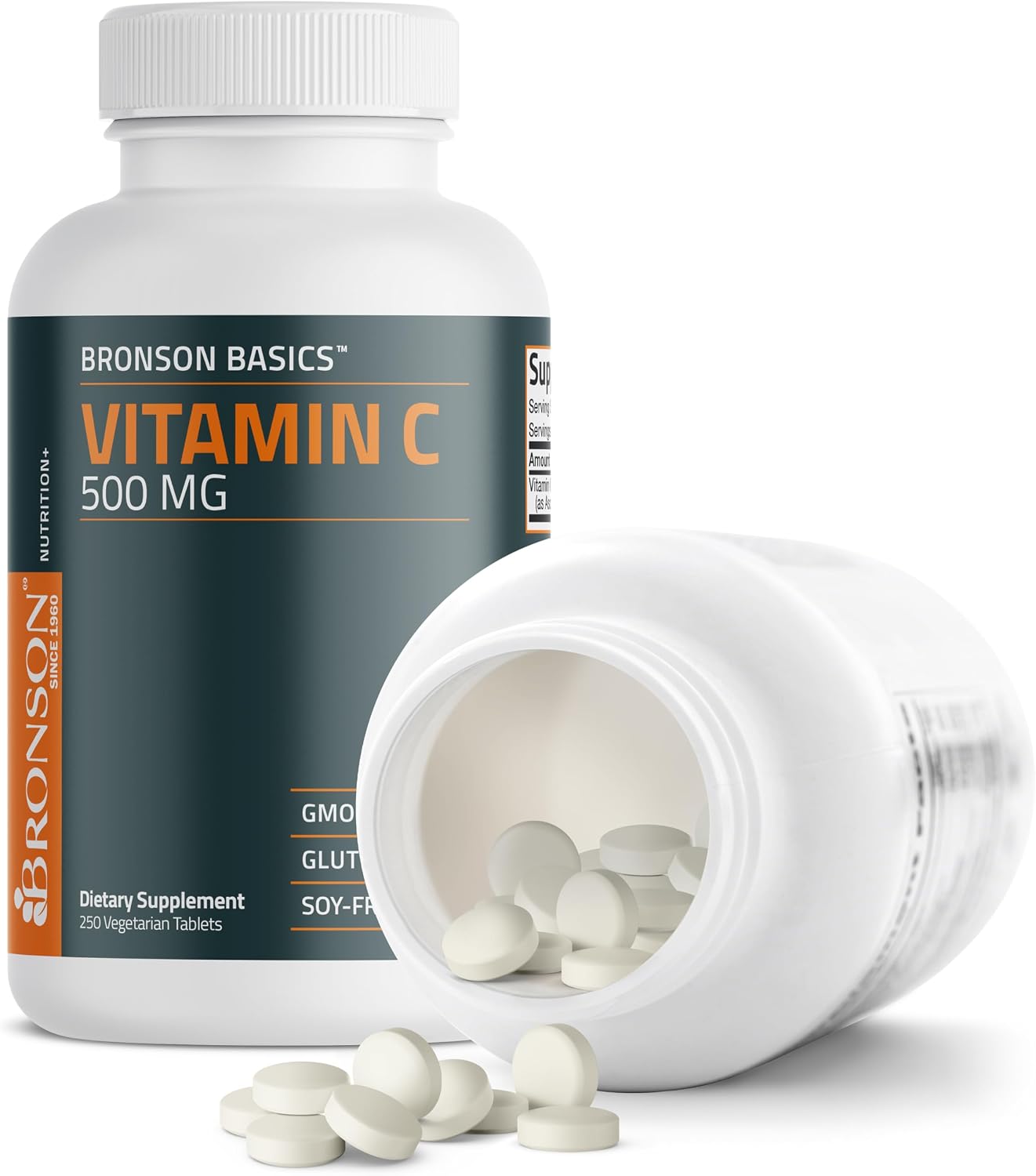 Bronson Vitamin C 500 mg Immune & Antioxidant Support, Non-GMO, 250 Tablets | Daily Vitamin C Replenishment, Vegetarian Formula, Gluten-Free & Soy-Free