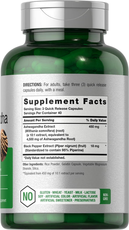 Horbäach Ashwagandha Supplement | Max Strength | 120 Capsules | Non-GMO, Gluten Free