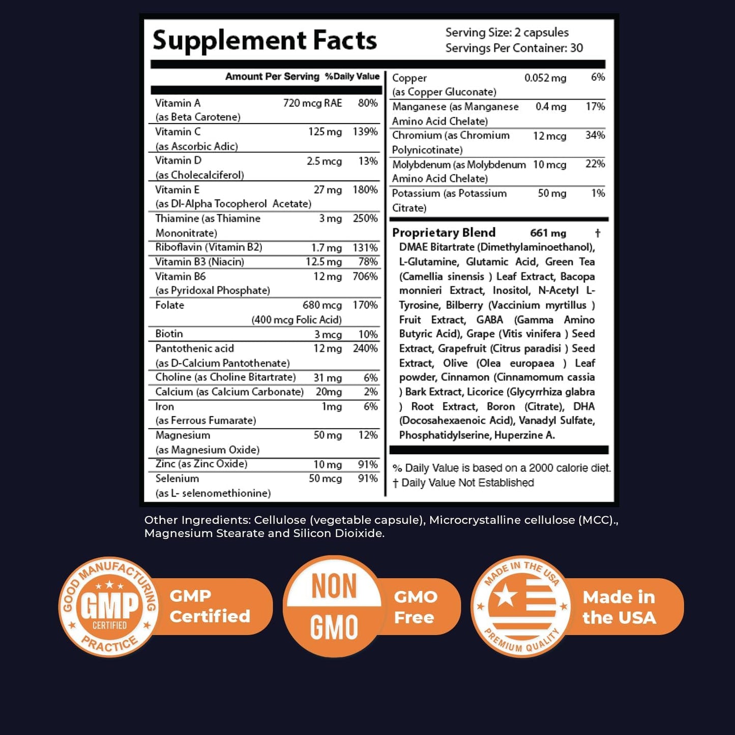 Memory Lift – Vitamins A, C, D, E & B-Complex – 60 Ct, 1 Month Supply | Also includes Choline with Vitamins A, C, D, E, B-Complex & Biotin | Non-GMO, GMP-Certified, Vegetarian