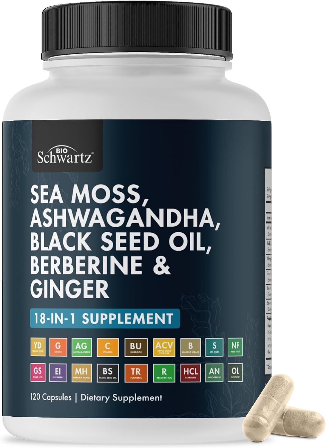 Sea Moss Black Seed Oil Ashwagandha Ginger - 120 Sea Moss Capsules