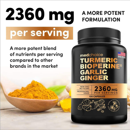 MEDCHOICE Turmeric & Ginger (240ct) and Nootropic Brain (60ct) Supplement Bundle - Wellness Duo for Joint, Digestion, Brain, & Mood Support - Vegan, Non-GMO, Gluten-Free