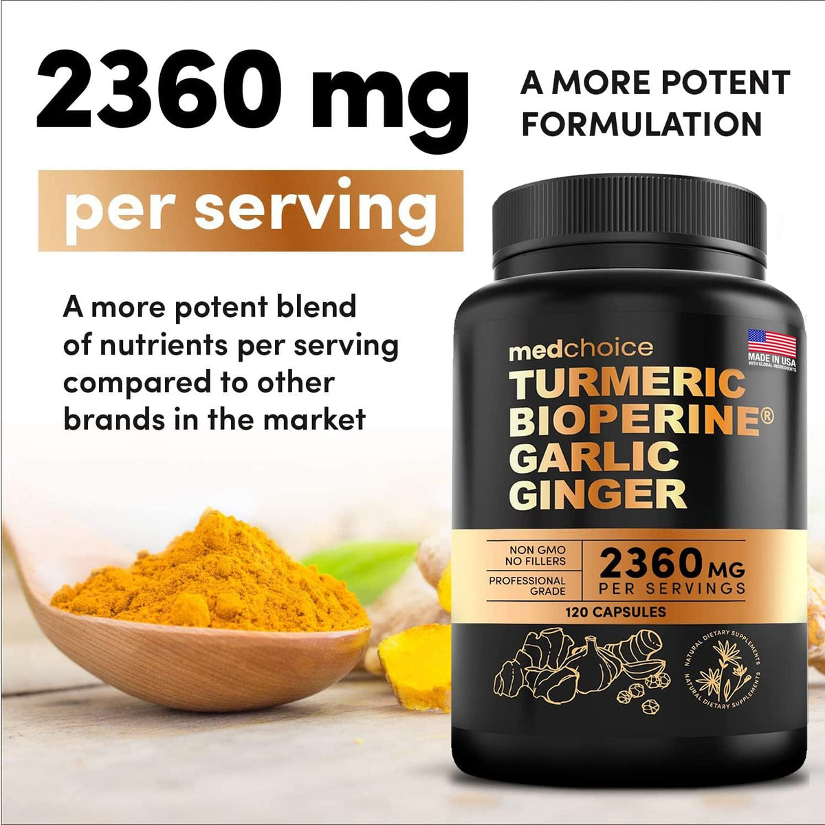 MEDCHOICE Turmeric & Ginger (240ct), Sleep Melatonin (90ct), and Nootropic Brain (60ct) Supplement Bundle - Wellness Trio for Brain, Sleep, & Immune Support - Vegan, Non-GMO, Gluten-Free