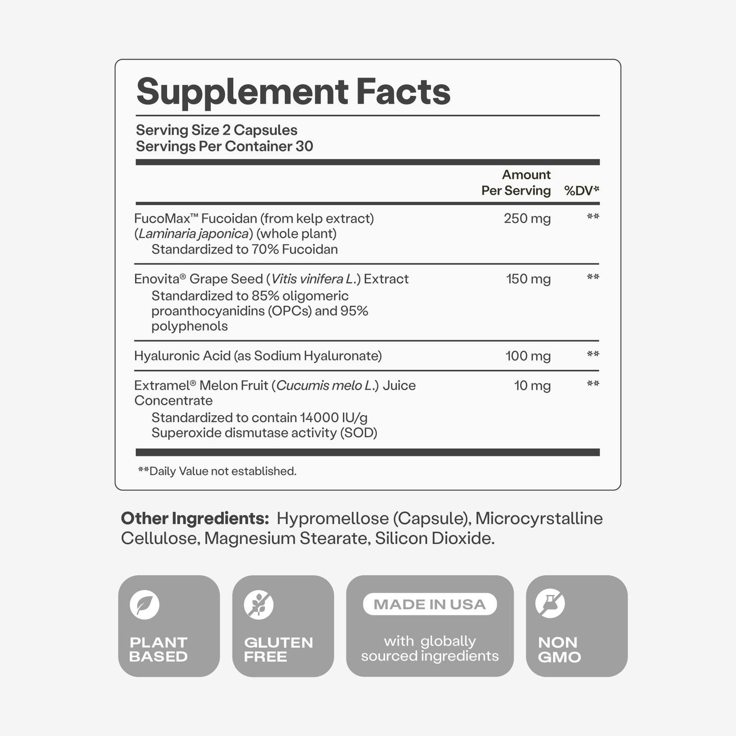 HumanN Daily Wellness, Grape Seed Extract Capsules & Hyaluronic Acid Circulation Supplements, Plant-Based Non-GMO, 60 Capsules