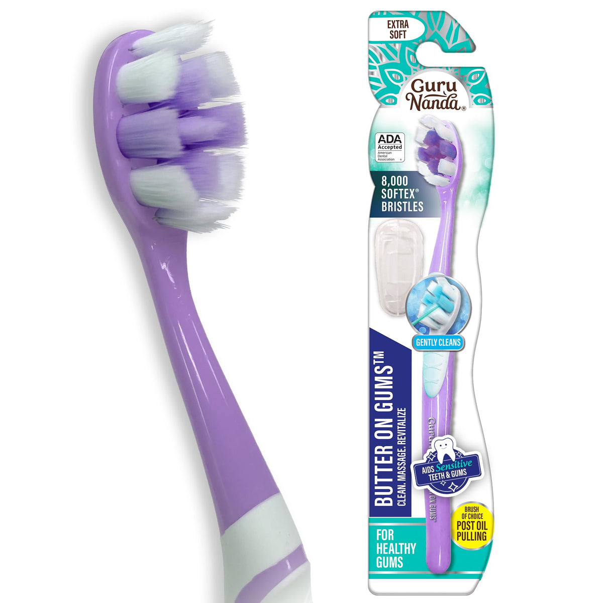 GuruNanda Butter On Gums Toothbrush, ADA Accepted, with 8000+ Ultra Soft Softex Bristles for Sensitive & Receding Gums, Perfect for Whiter Teeth, 8 Ct