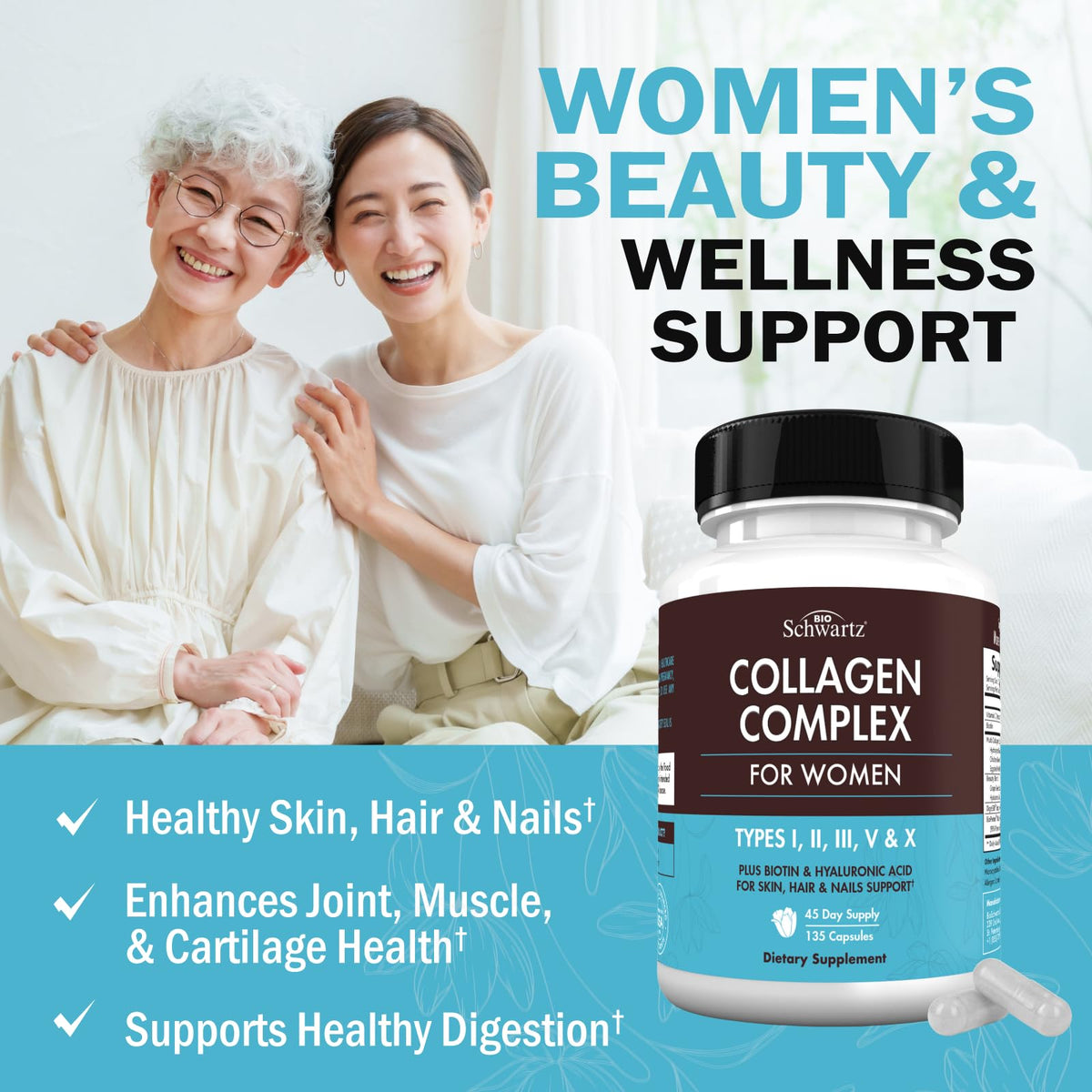 Multi Collagen Pills for Women (Types I II III V X) with Vitamin C Hyaluronic Acid Biotin