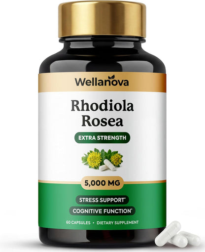 Rhodiola Rosea Supplement Capsules - Extra Strength 10:1 Root Extract 500 mg Equivalent to 5,000 mg Whole Rhodiola - Adaptogenic Herb for Stress Support & Cognitive Function - 60 Capsules