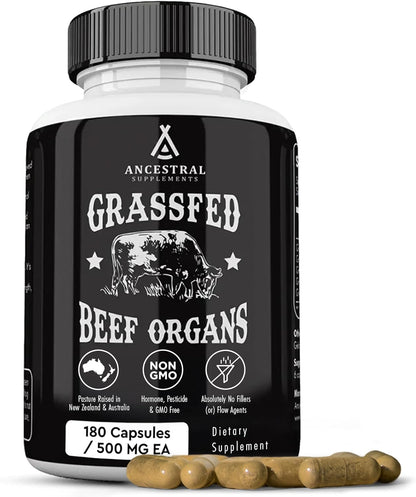 Ancestral Supplements Beef Liver & Beef Organs Bundle – Supports Energy, Immunity & Whole Body Wellness – Grass Fed, Pasture Raised Multivitamin with Liver, Heart, Kidney, Pancreas & Spleen, Non-GMO