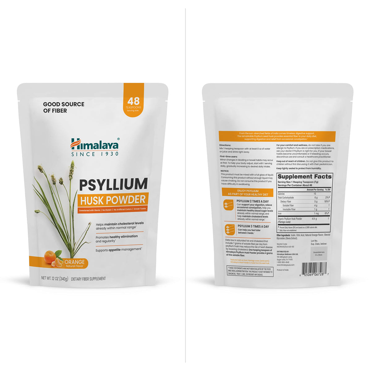 Himalaya Organic Psyllium Whole Husk Fiber Supplement,Unflavored,12 oz
