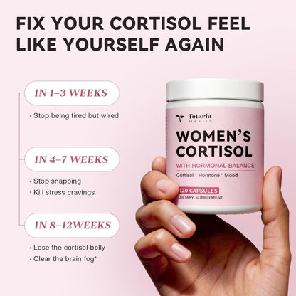Totaria Women's Cortisol with Hormonal Balance | Stress Relief - Ashwagandha, L-Theanine, Magnesium, Myo-Inositol, Mood, Focus & Sleep Support, PMS* 120 Ct.