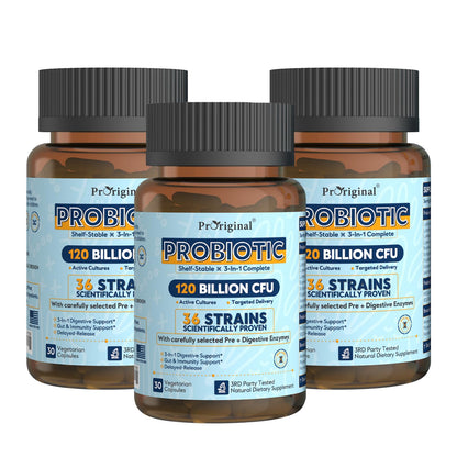 Probiotics for Women & Men 120 Billion CFU with 36 Strains, 30 Caps | Digestive and Gut Health, Delayed Release Capsules, Stomach Acid Resistant, No Need for Refrigeration, Non-GMO Raw Probiotic