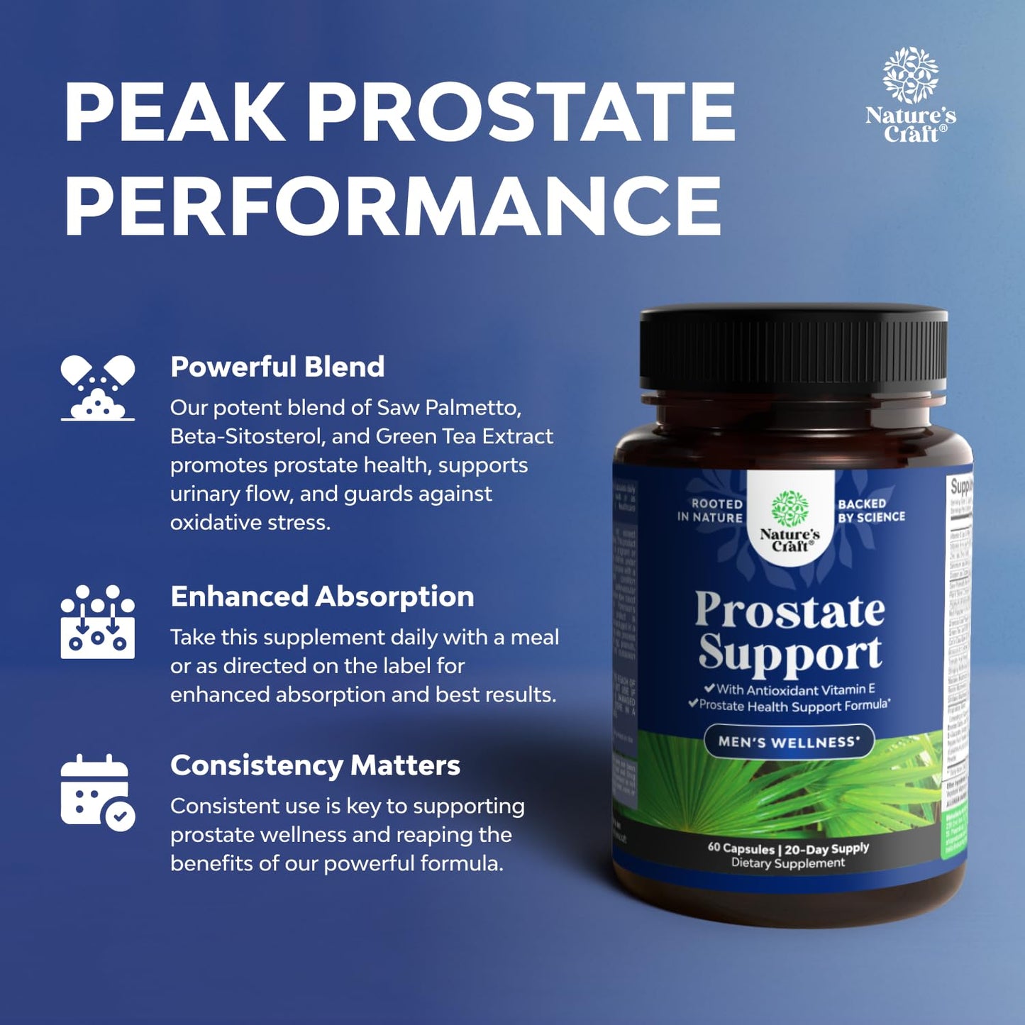 Herbal Prostate Supplement for Men - Potent Pygeum and Saw Palmetto Extract for Urinary Tract Support - Prostate Health Blend with Beta Sitosterol & Green Tea - Nighttime Comfort Support - 90 Count