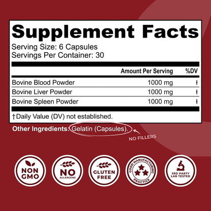 Left Coast Performance Grass Fed Beef Organ Supplement + Bovine Blood and Beef Liver Supplement - 100% Grass Fed, New Zealand Pasture Raised - No Fillers, Hormone & Antibiotic Free
