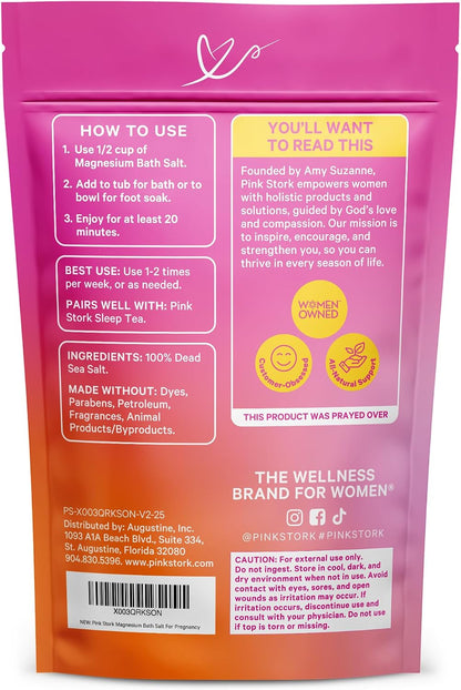 Pink Stork Pregnancy Bath Soak with Pure Magnesium Flakes, Unscented, 2 lb | 100% Dead Sea Salt, Support Pregnancy Comfort, Ease Feelings of Stress, Clean, Fragrance-Free
