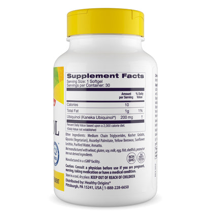 Healthy Origins Ubiquinol CoQ10 200 mg, Non-GMO, 60 Softgels