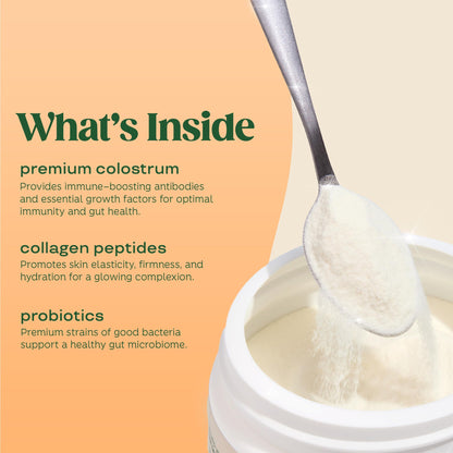 Bloom Nutrition Bovine Colostrum Powder, Strawberries & Cream, 25 Servings | Gut Health, Immune Support, Hair Growth & Beauty Supplement, Gluten Free, Sugar Free