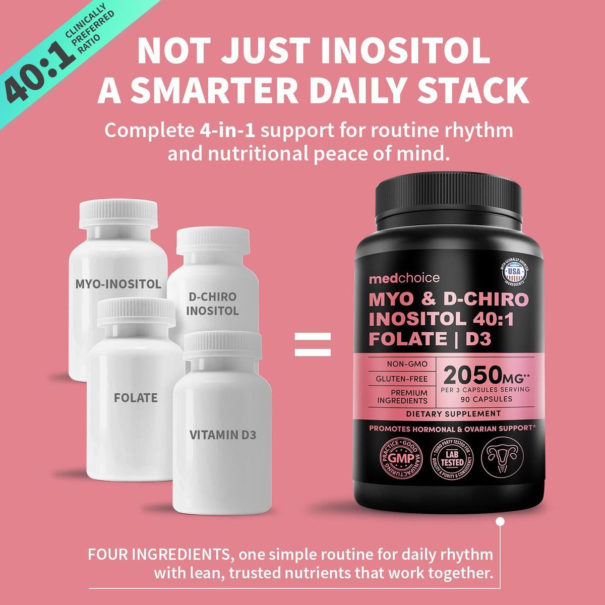 MEDCHOICE Myo-Inositol 40:1 Supplement with Folate & Vitamin D3, 90ct