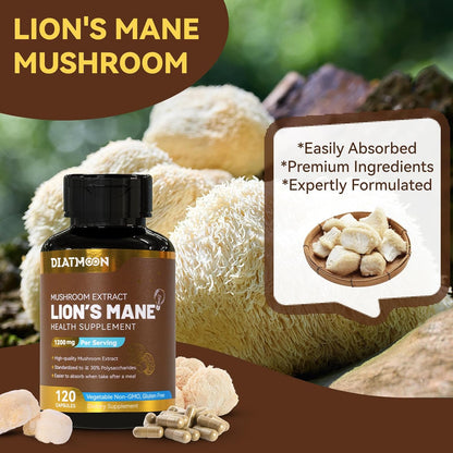 Lion’s Mane Capsules 1200mg, Immune Support, 120 Count